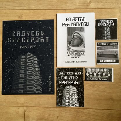 Croydon Spaceport Fun Pack, including Ad Astra Per Croydon, an A4 riso print and stickers