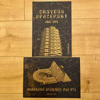 Croydon Spaceport and Manchester Spaceport riso prints (Colossive Press)